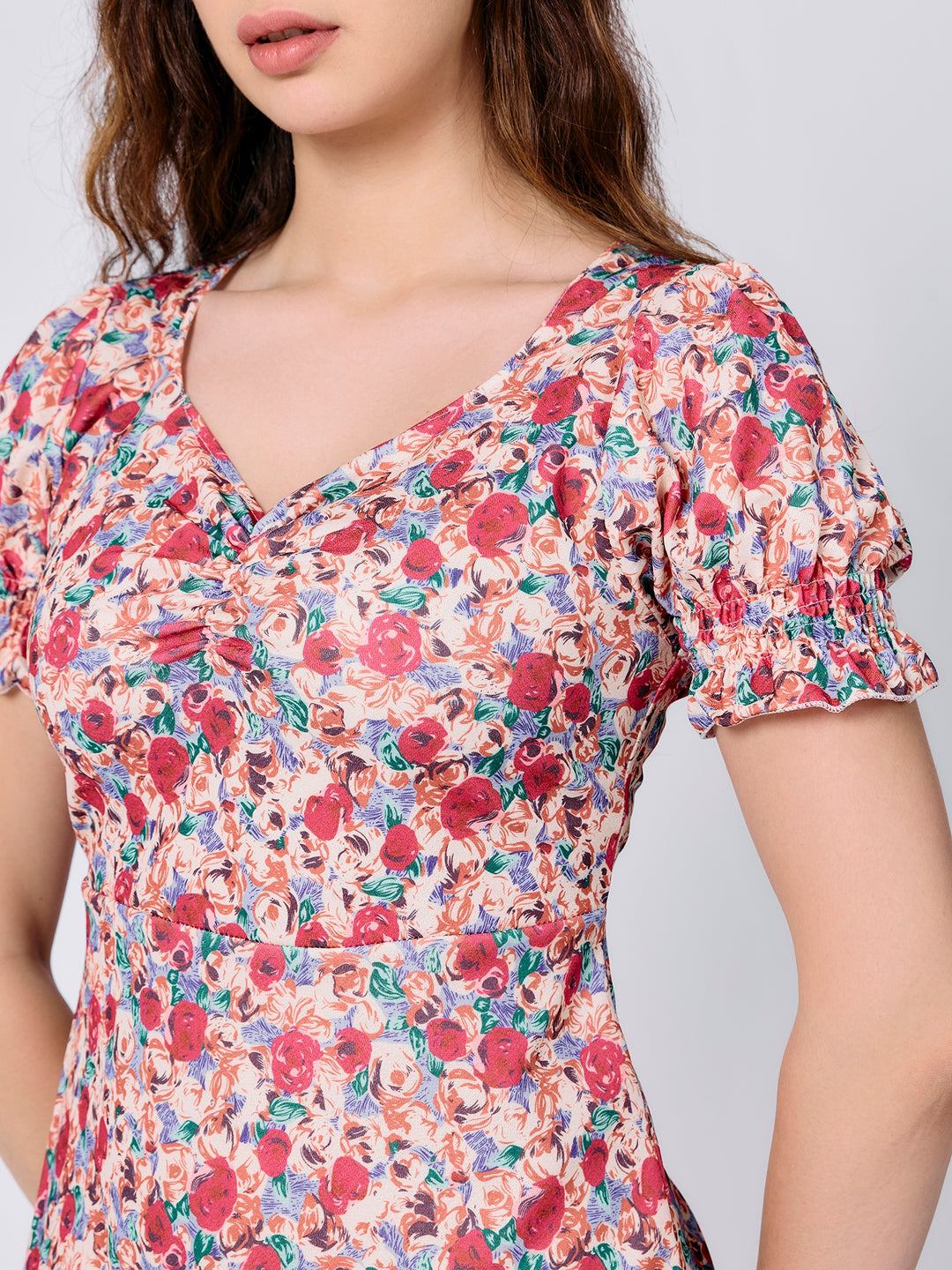 Pink Floral Print Fit And Flare Mini Dress
