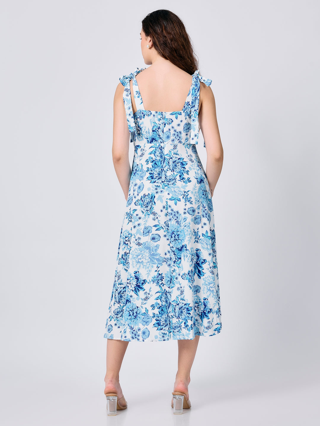 Blue Floral Printed Slip Midi Dress