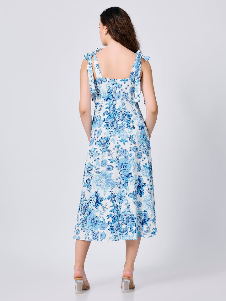 Blue Floral Printed Slip Midi Dress