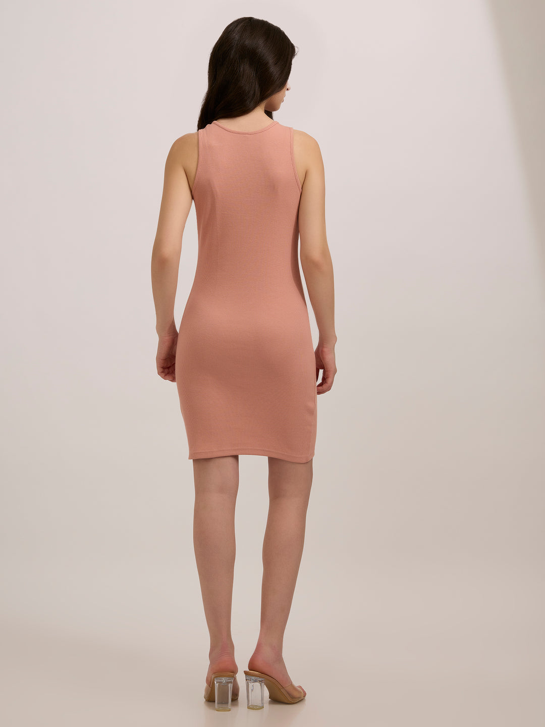 Peach Solid Bodycon Tank Dress