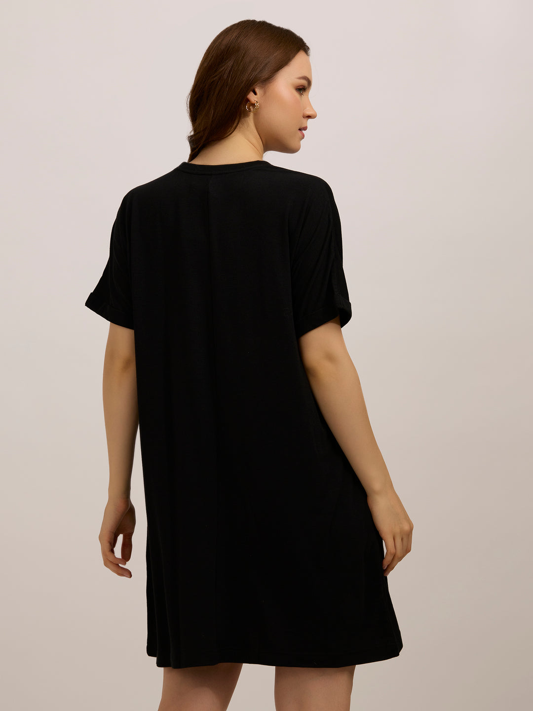 Black Fold Up Sleeve T-Shirt Dress