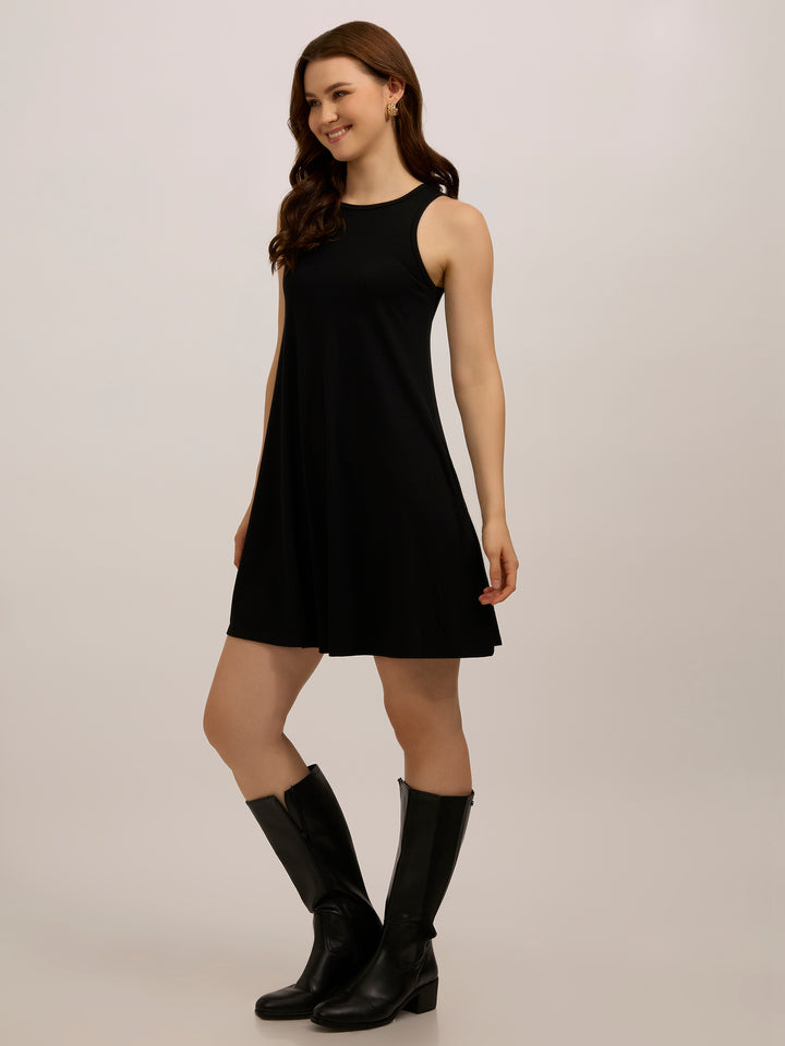 Black Solid Flowy Mini Dress