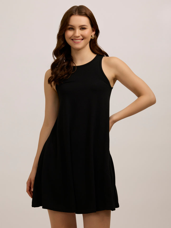 Black Solid Flowy Mini Dress