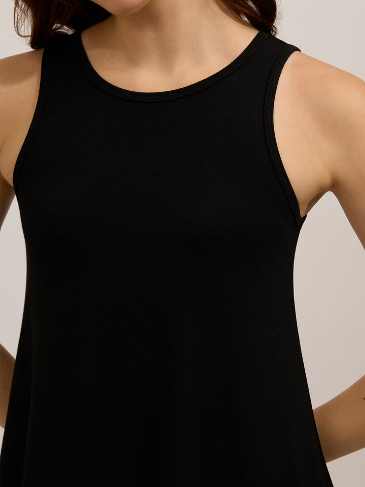 Black Solid Flowy Mini Dress