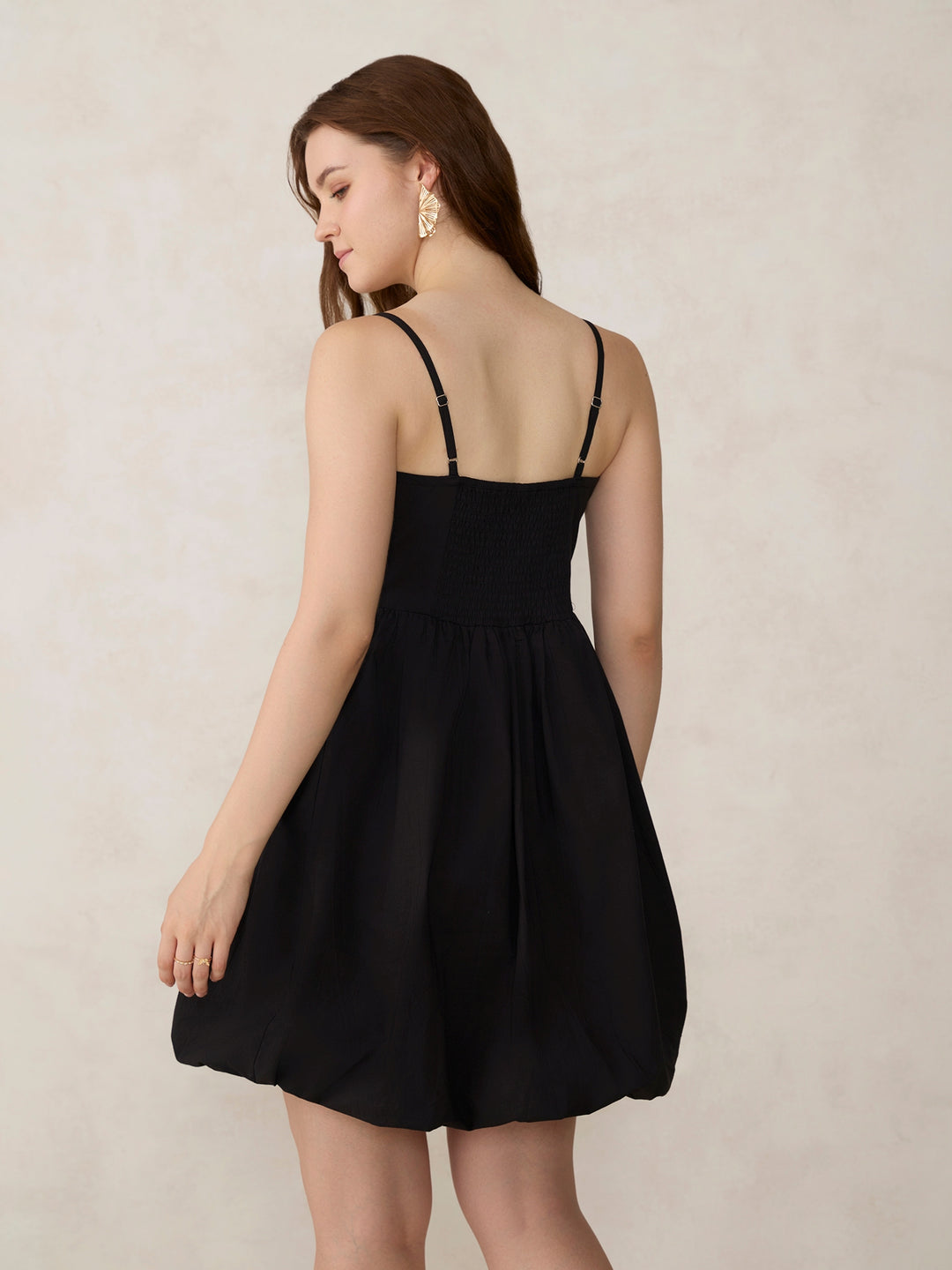 Black Solid Bubble Hem Mini Dress