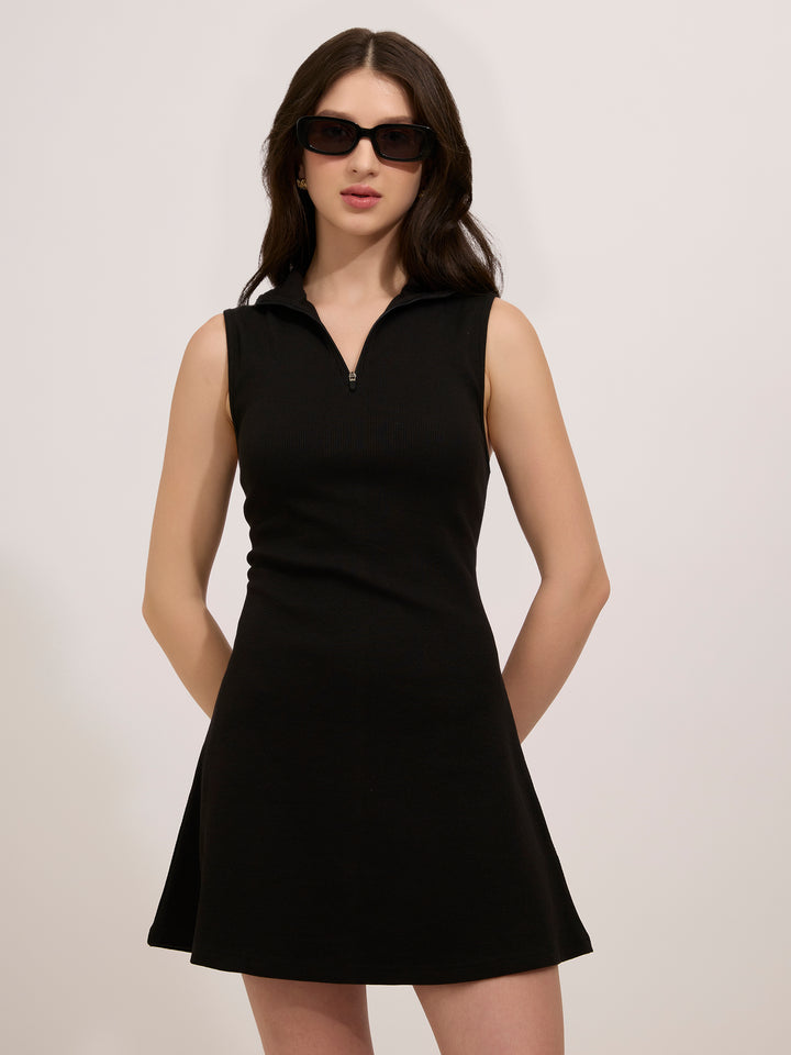 Black Rib Skater Dress