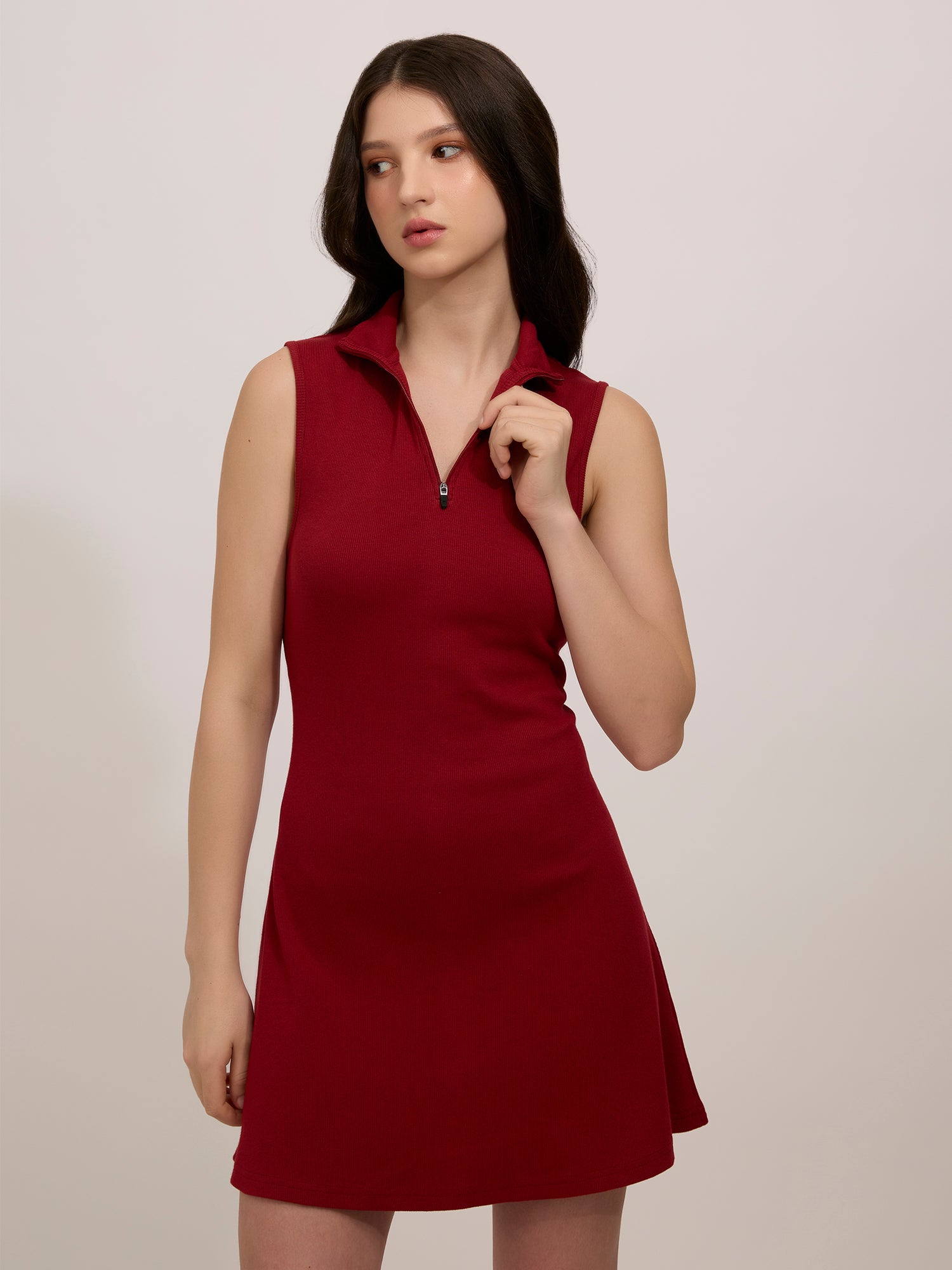 Red Rib Skater Dress