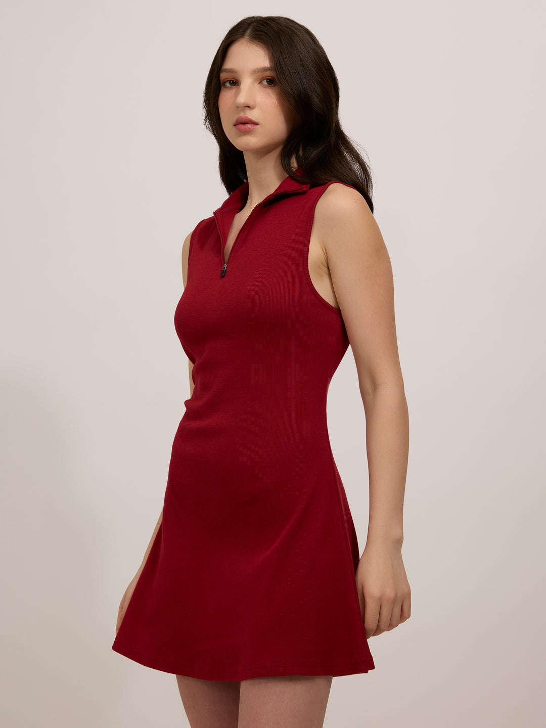 Red Rib Skater Dress