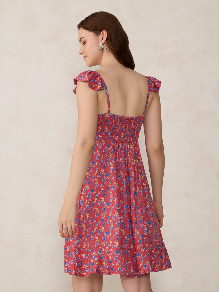 Red Printed Aline Mini Dress