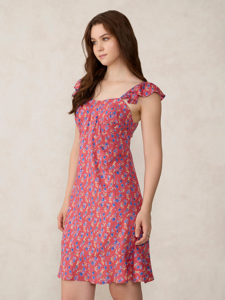 Red Printed Aline Mini Dress