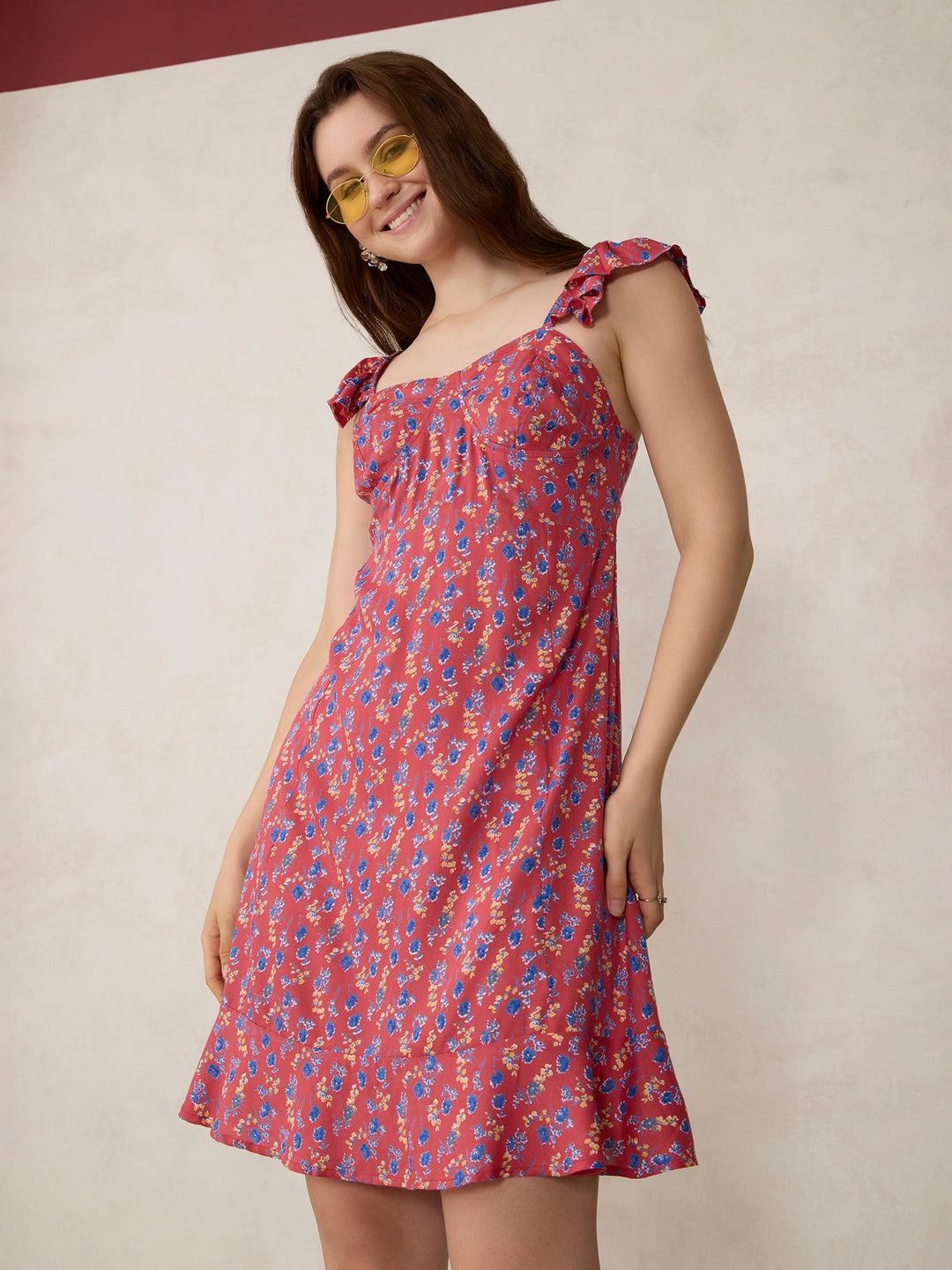 Red Printed Aline Mini Dress