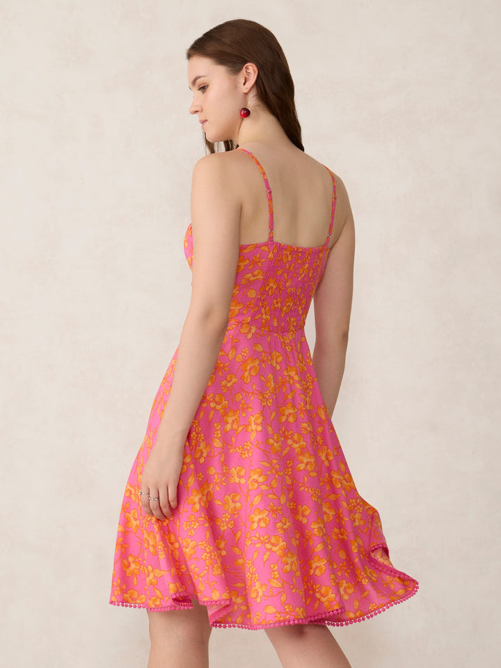 Pink Printed Fit And Flare Mini Dress