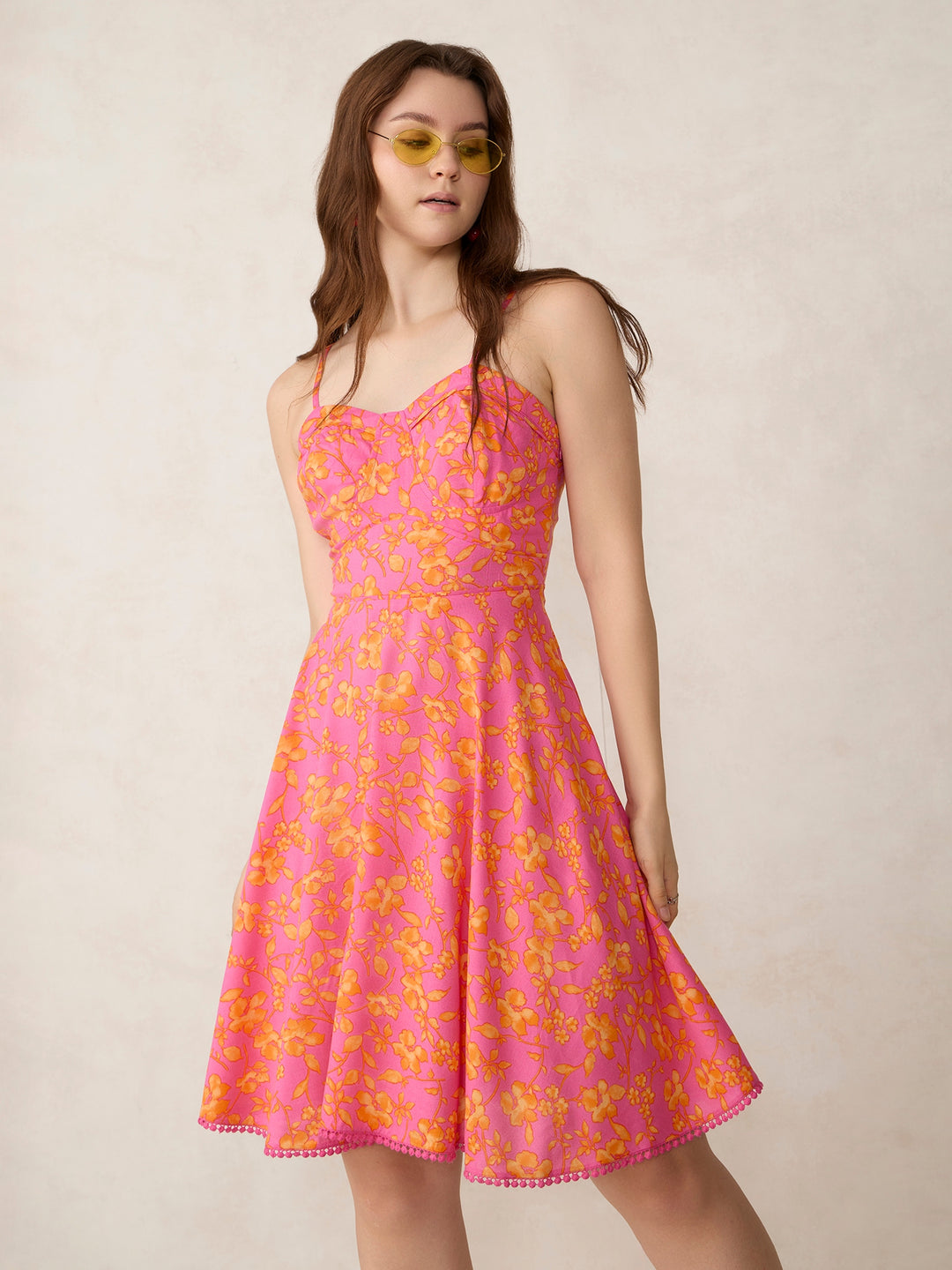 Pink Printed Fit And Flare Mini Dress