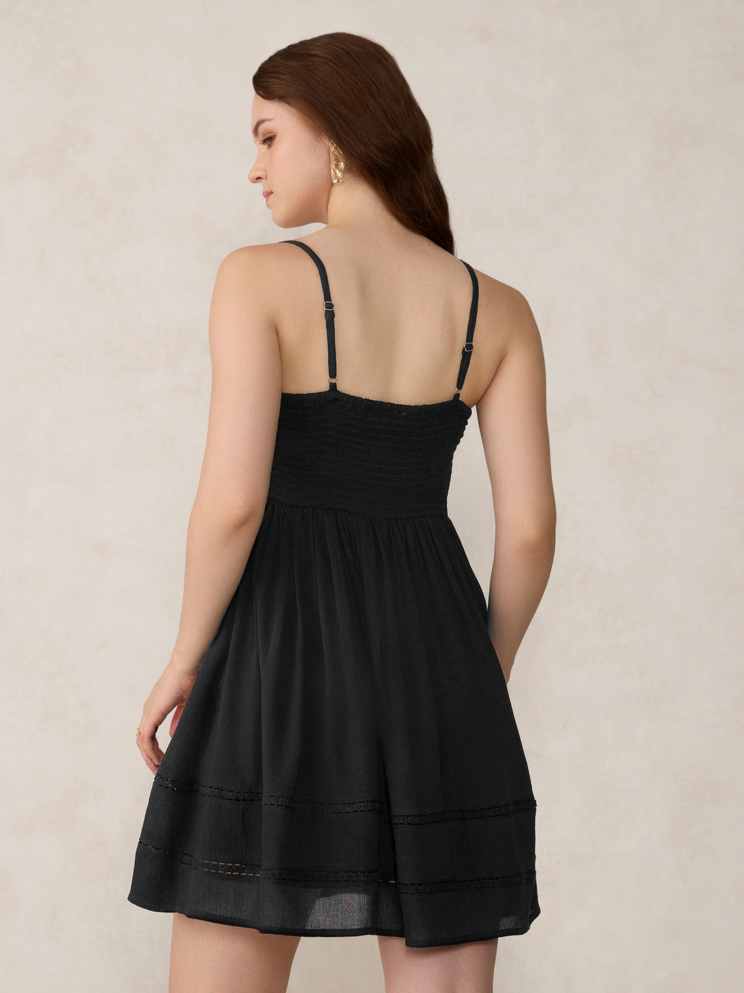 Black Aline Mini Dress With Lace Detail
