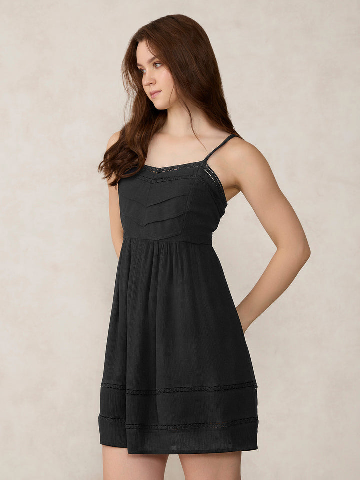 Black Aline Mini Dress With Lace Detail