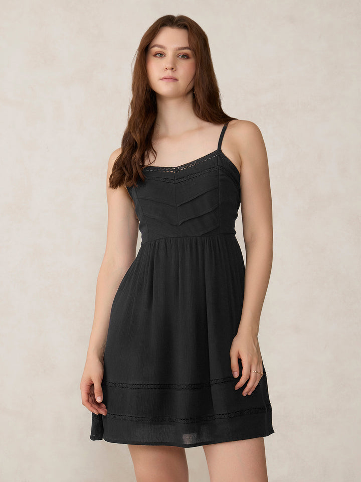 Black Aline Mini Dress With Lace Detail