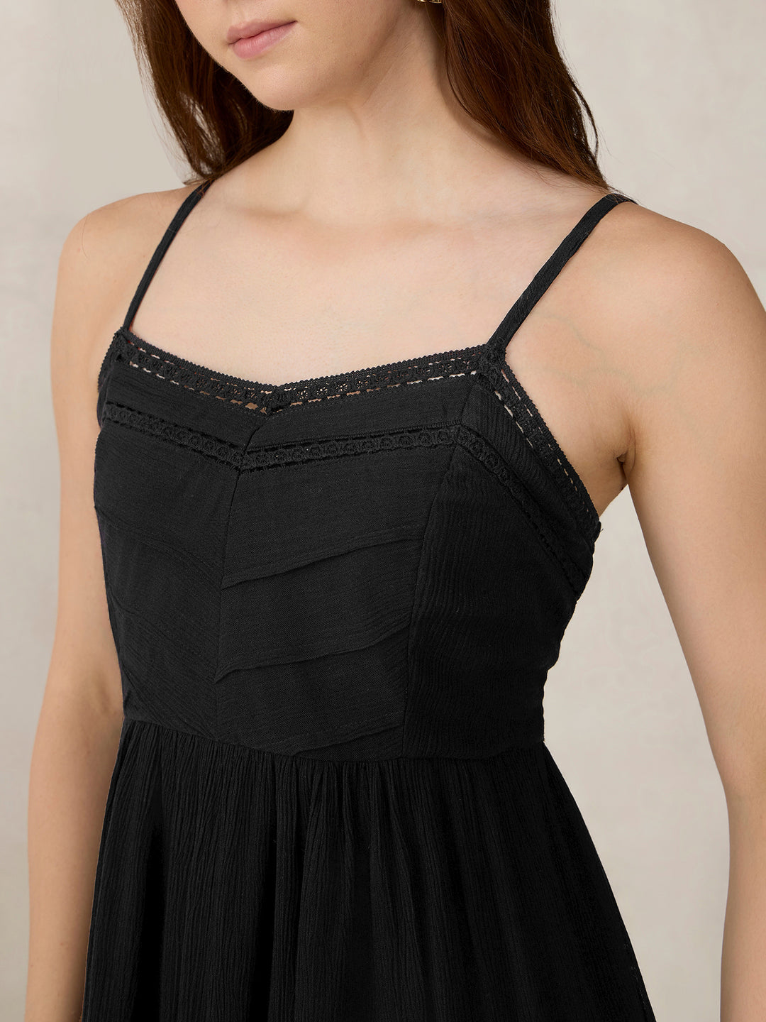 Black Aline Mini Dress With Lace Detail