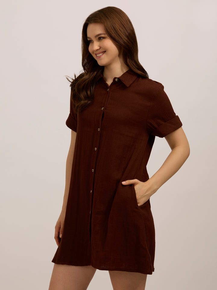 Brown Aline Shirt Dress