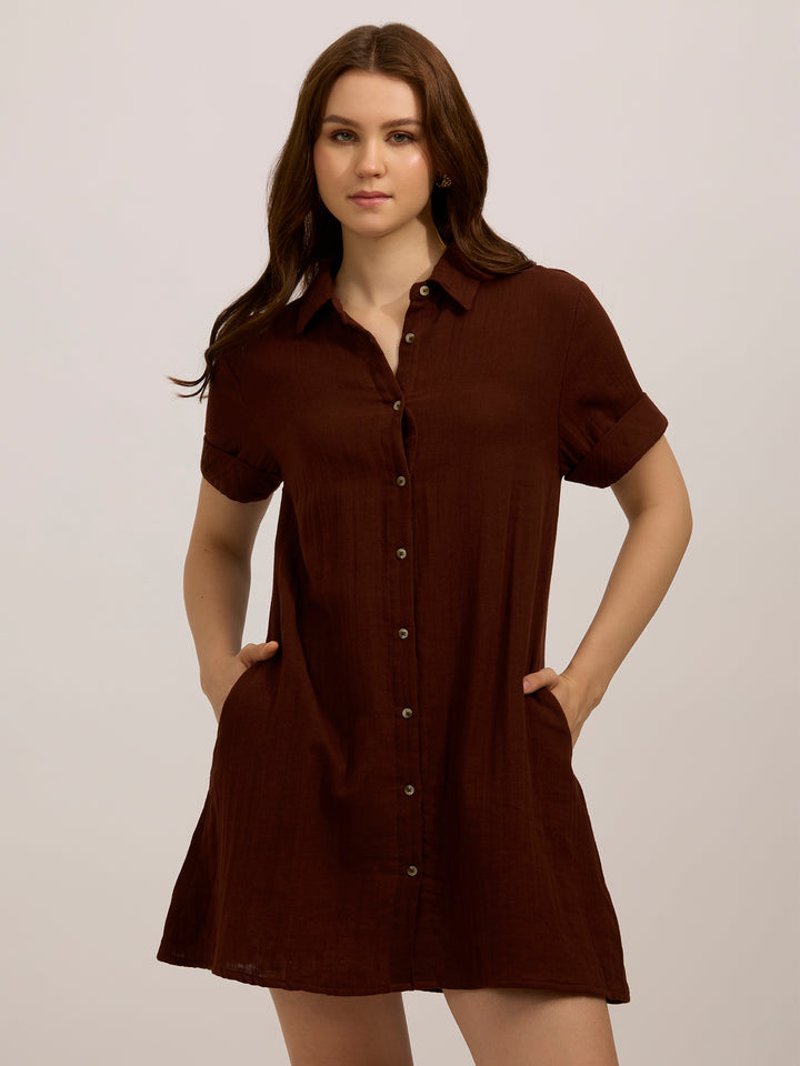 Brown Aline Shirt Dress