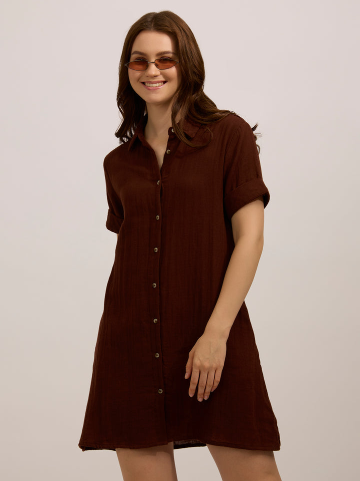 Brown Aline Shirt Dress