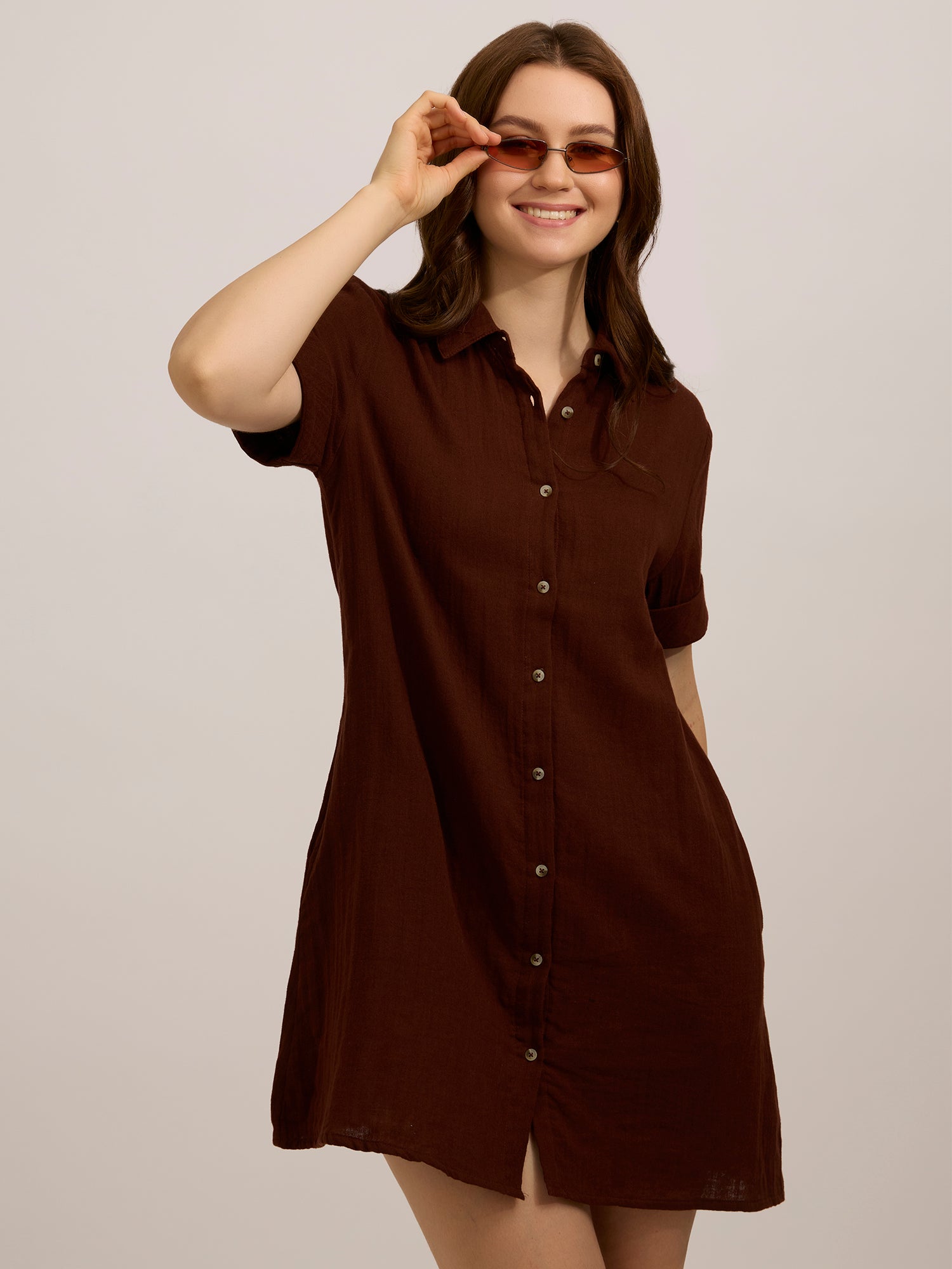 Brown Aline Shirt Dress