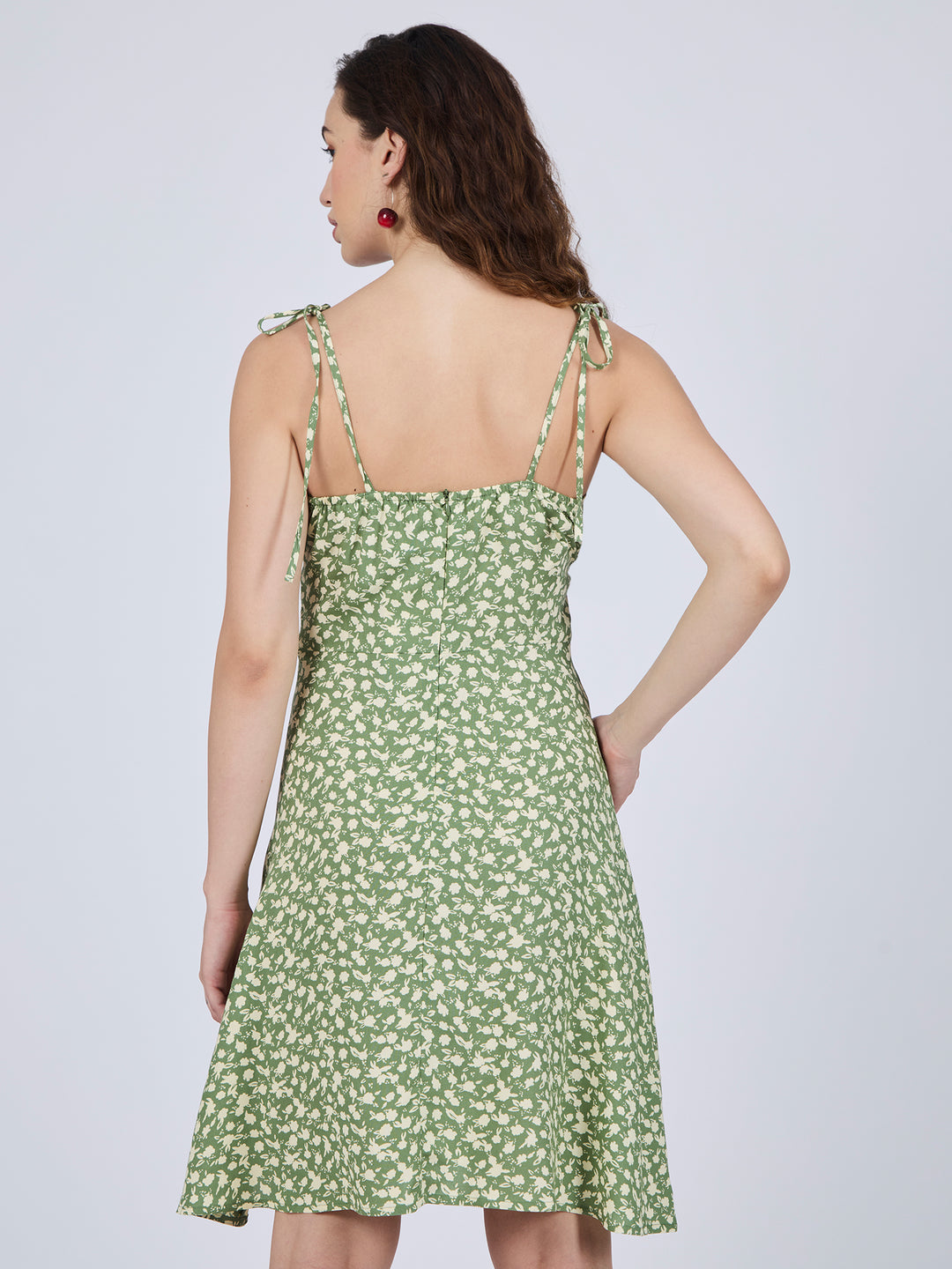 Olive Floral Strappy Mini Dress