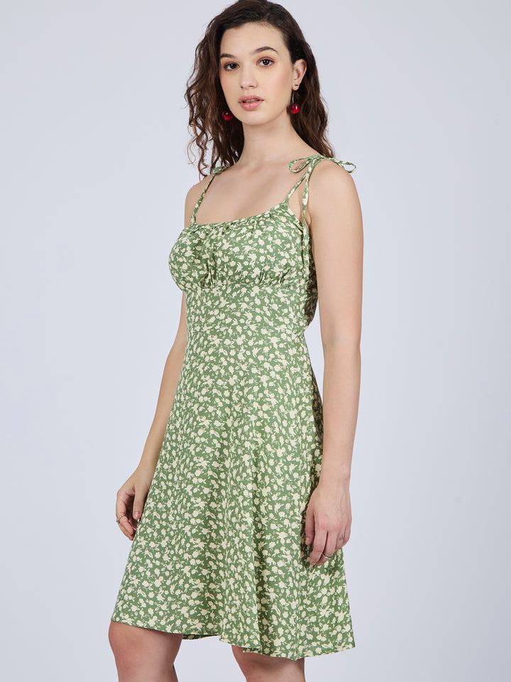 Olive Floral Strappy Mini Dress