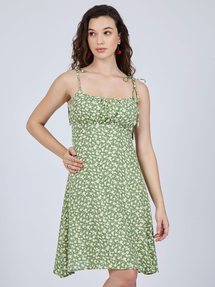 Olive Floral Strappy Mini Dress