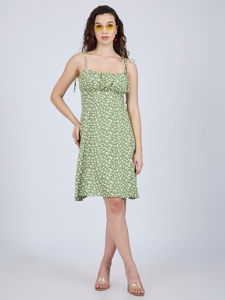 Olive Floral Strappy Mini Dress