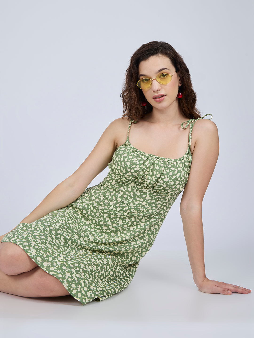 Olive Floral Strappy Mini Dress
