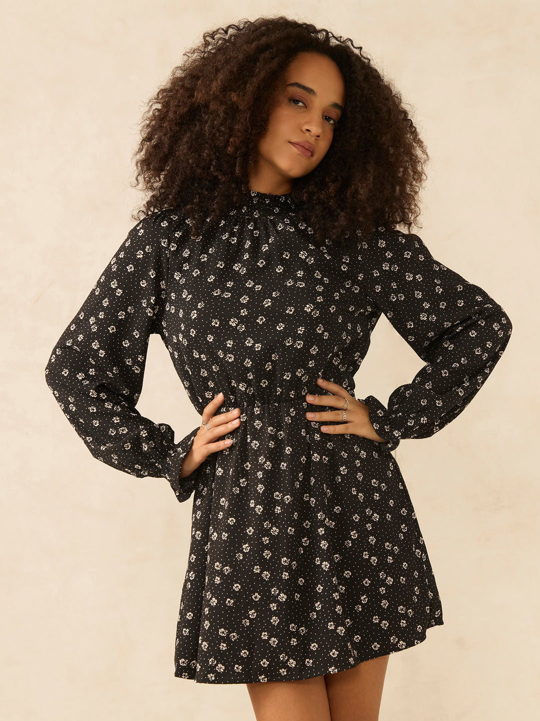 Black High Neck Mini Dress