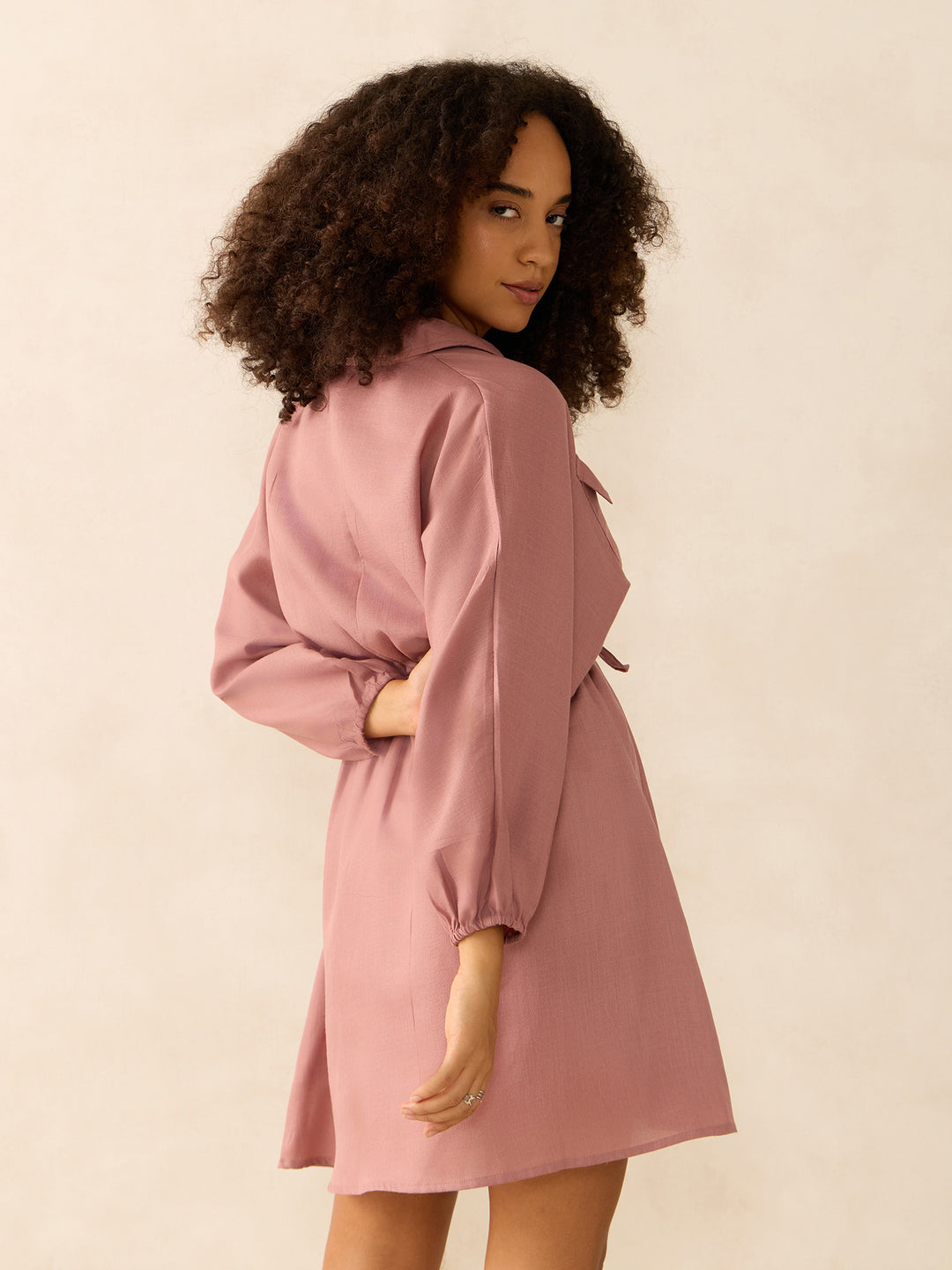 Beige Mini Utility Detail Dress