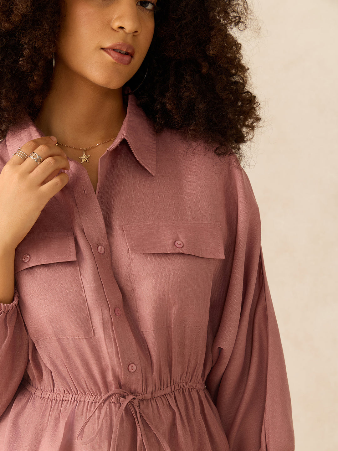 Beige Mini Utility Detail Dress