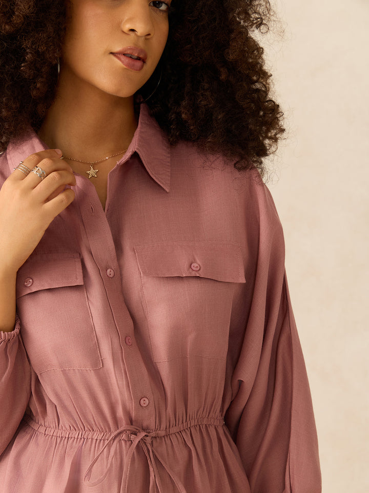 Beige Mini Utility Detail Dress