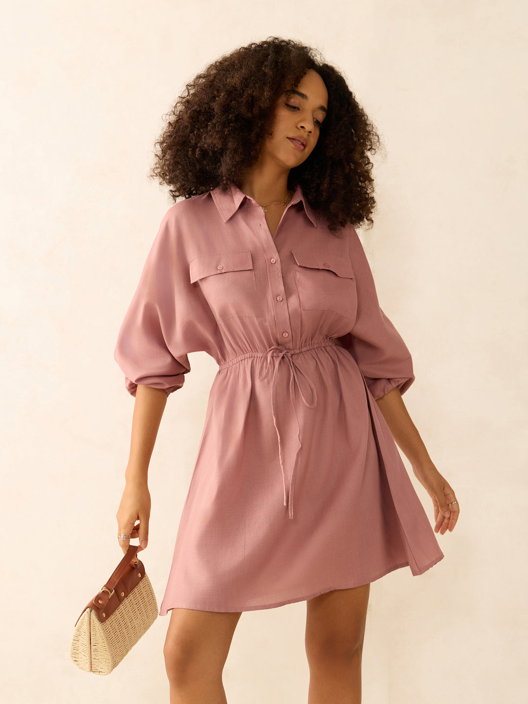 Beige Mini Utility Detail Dress