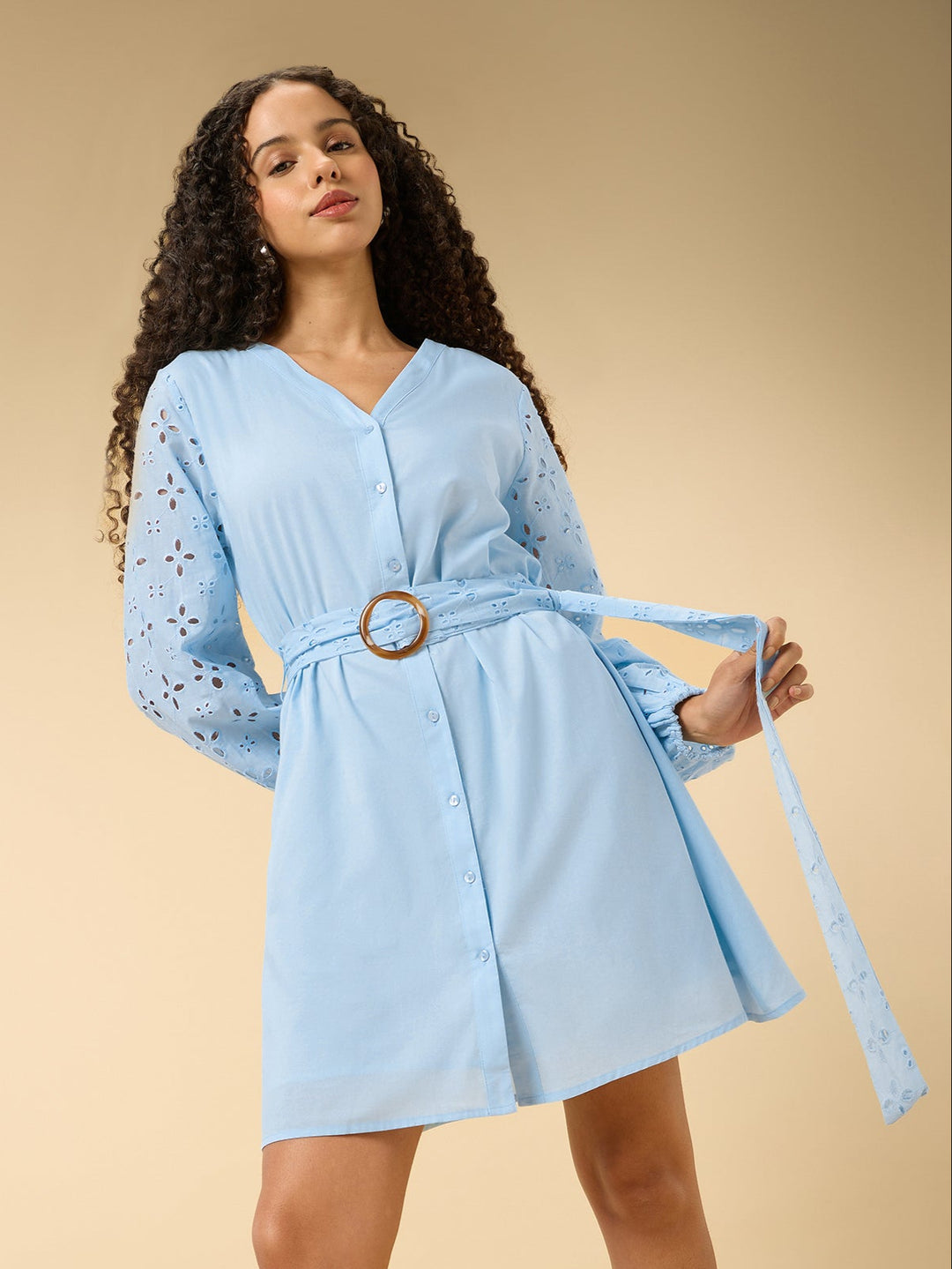 Blue Schifley Short Dress With Belt