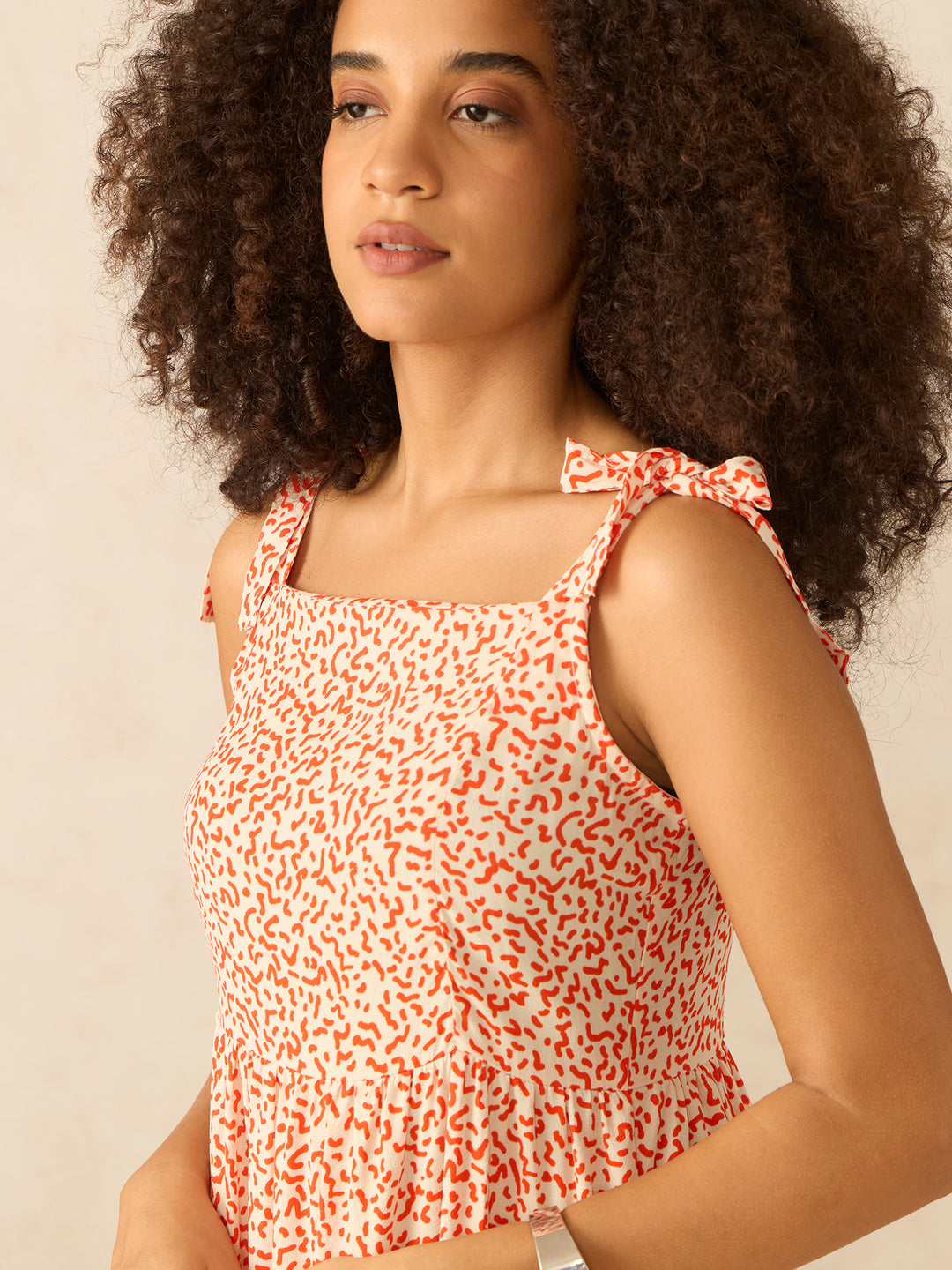 White Printed Tied Up Mini Dress