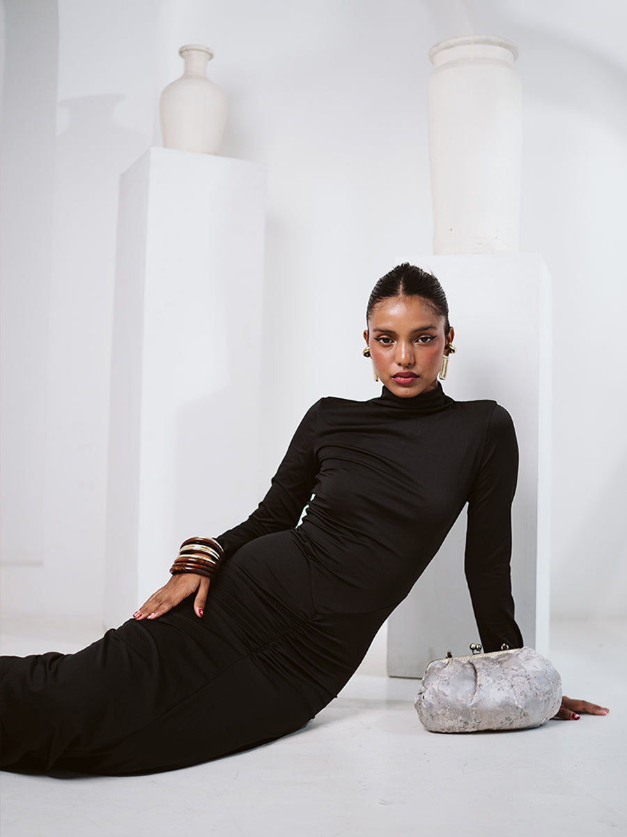 Black High Neck Bodycon Maxi Dress