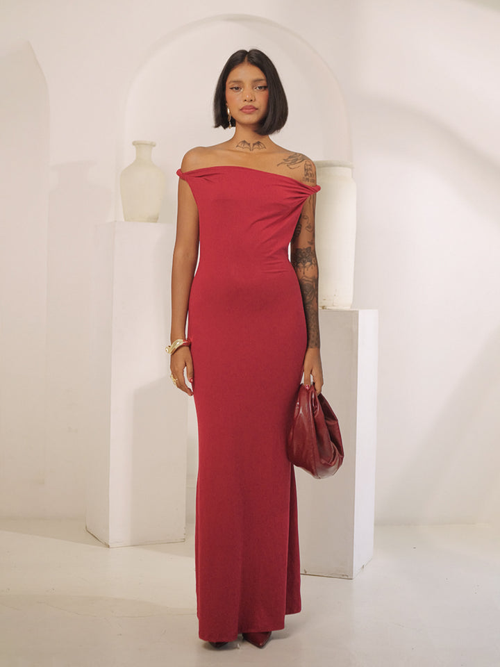 Red Off Shoulder Twisted Dress