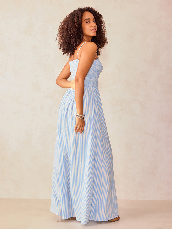Blue Noodle Strap Fit & Flare Dress