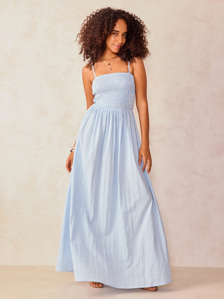 Blue Noodle Strap Fit & Flare Dress