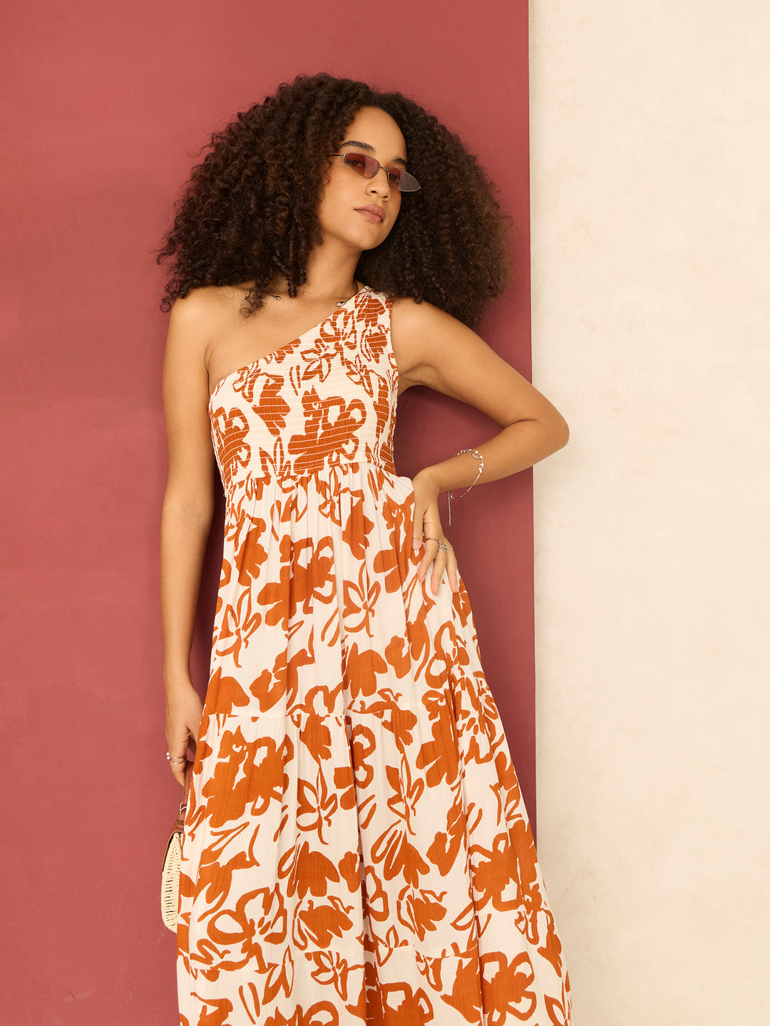 Rust One Shoulder Maxi Dress