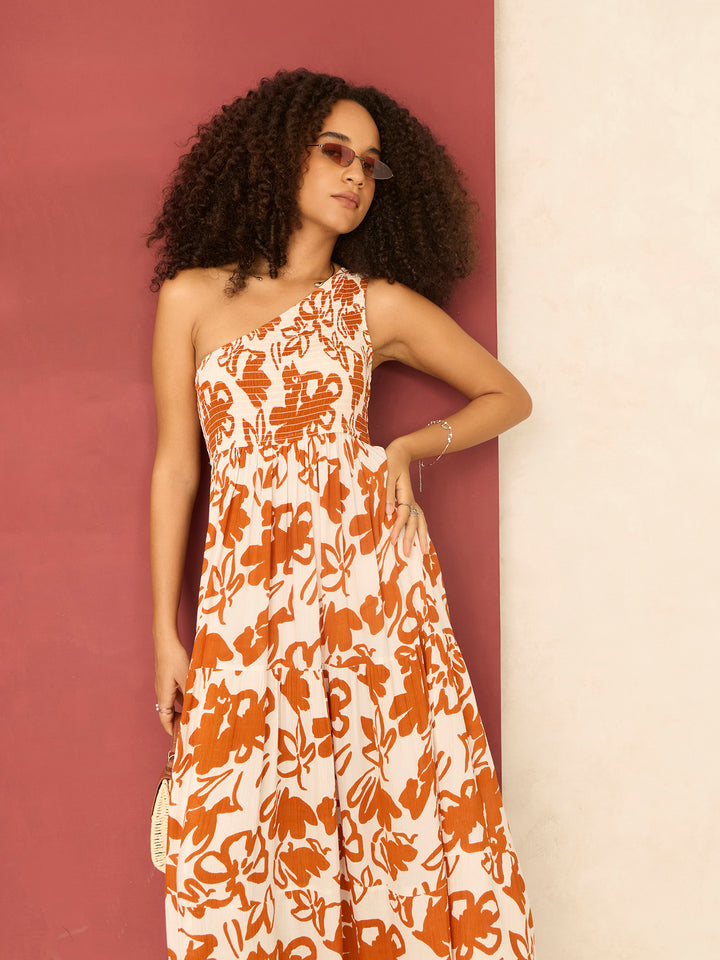 Rust One Shoulder Maxi Dress