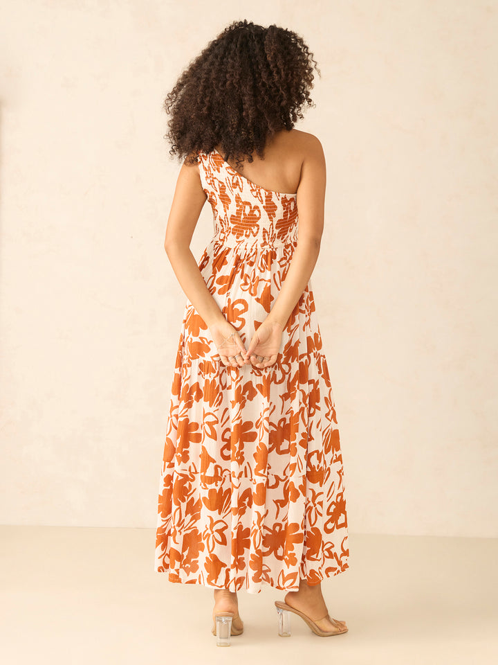 Rust One Shoulder Maxi Dress