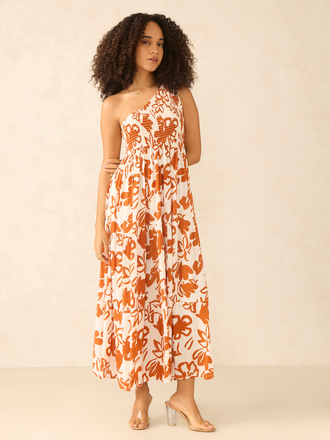 Rust One Shoulder Maxi Dress