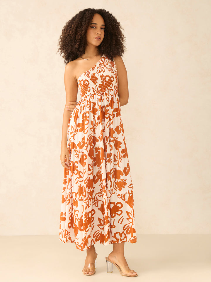 Rust One Shoulder Maxi Dress