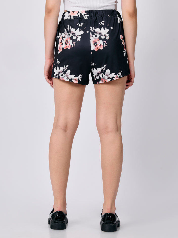 Black Floral Printed Shorts