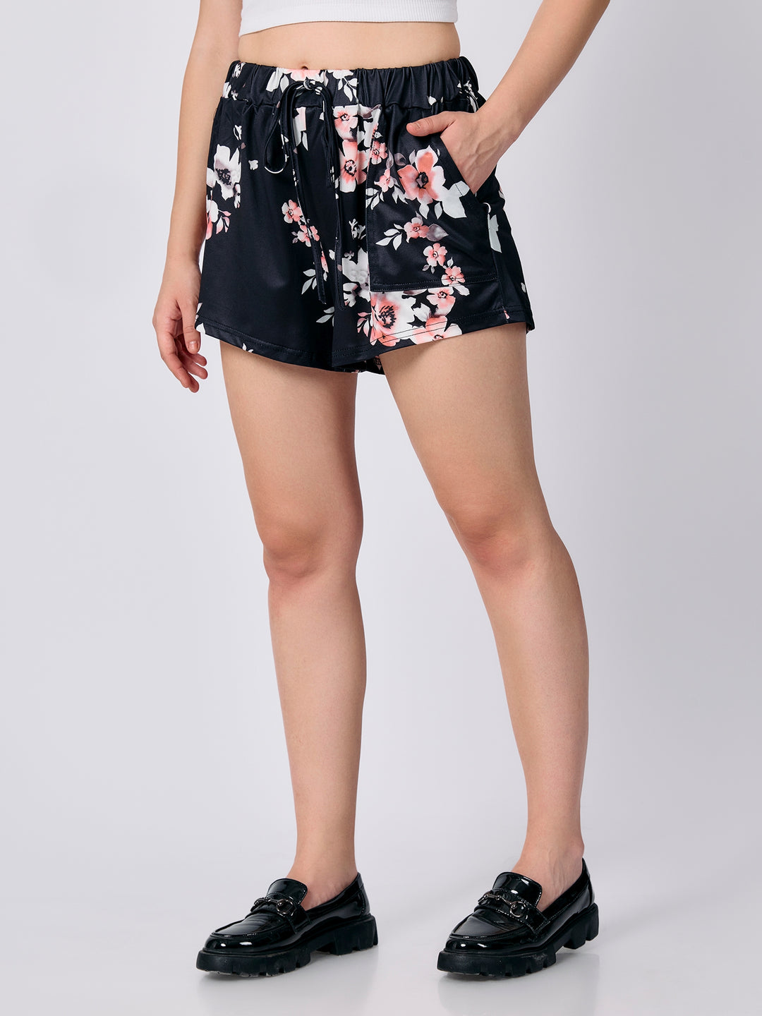 Black Floral Printed Shorts