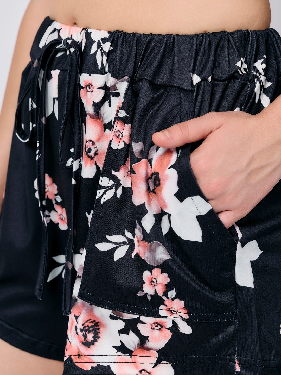 Black Floral Printed Shorts