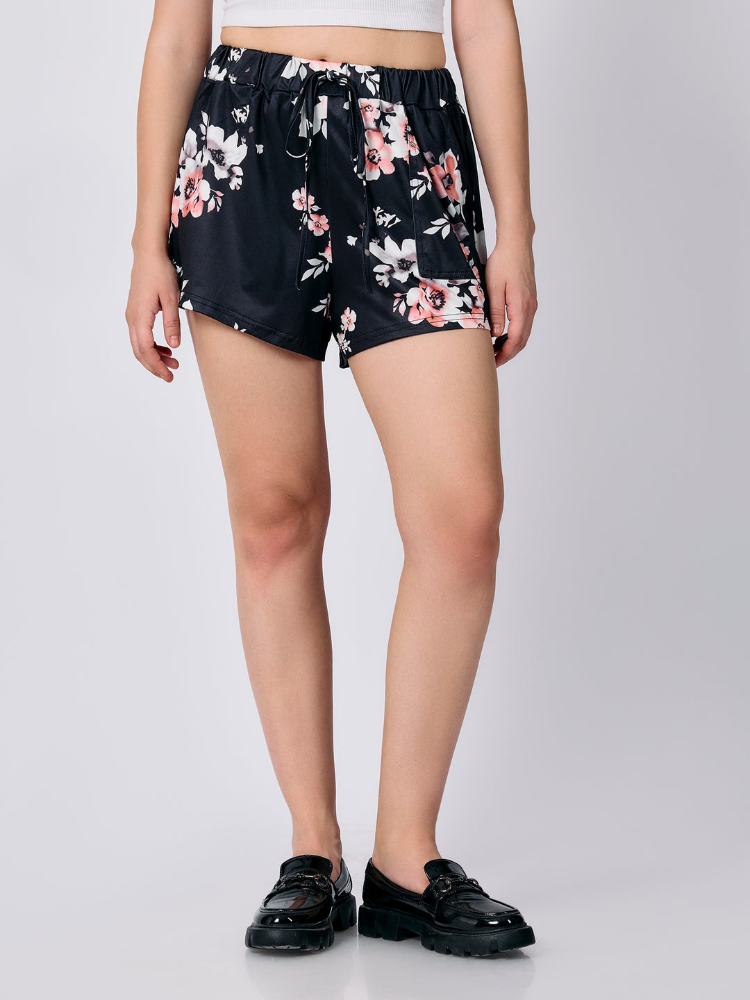 Black Floral Printed Shorts